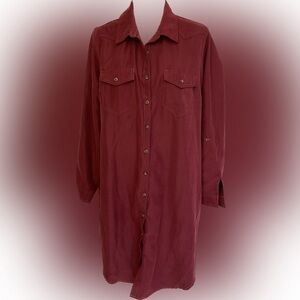 Millenium Burgundy Red Shirt Dress Long-Sleeve